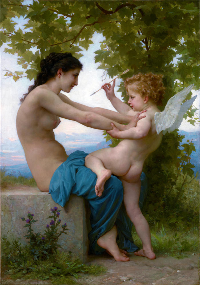 法国画家威廉·阿道夫·布格罗（William Adolphe Bouguereau)-一个为自己对抗爱神的少女（超高清作品）