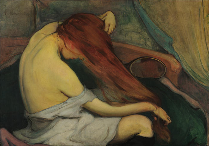 瓦迪斯瓦夫·斯莱温斯基（Władysław Ślewiński ，波兰画家）-《梳头的女人》（超高清作品）