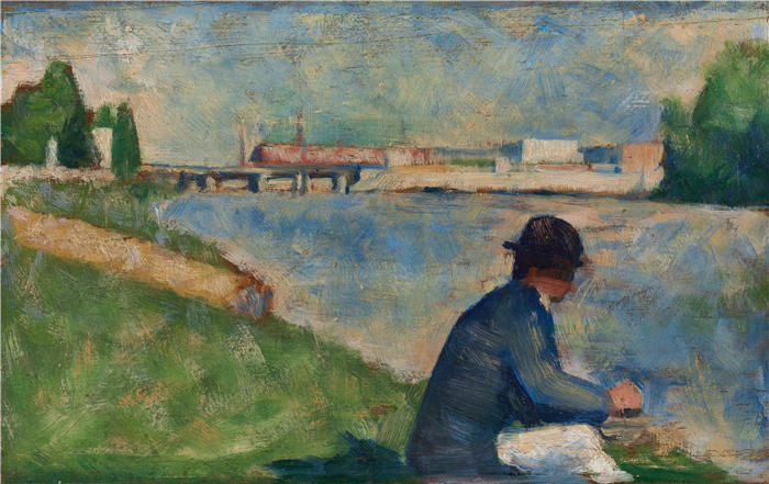 乔治·苏拉特（Georges Seurat，法国画家）高清作品-《研究“Asnières 的沐浴者”（c. 1883-1884）》