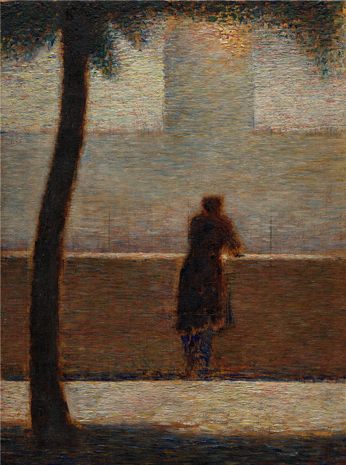 乔治·苏拉特(Georges Seurat,法国画家)高清作品-《一个靠在栏杆上的人(约 1881 年)》
