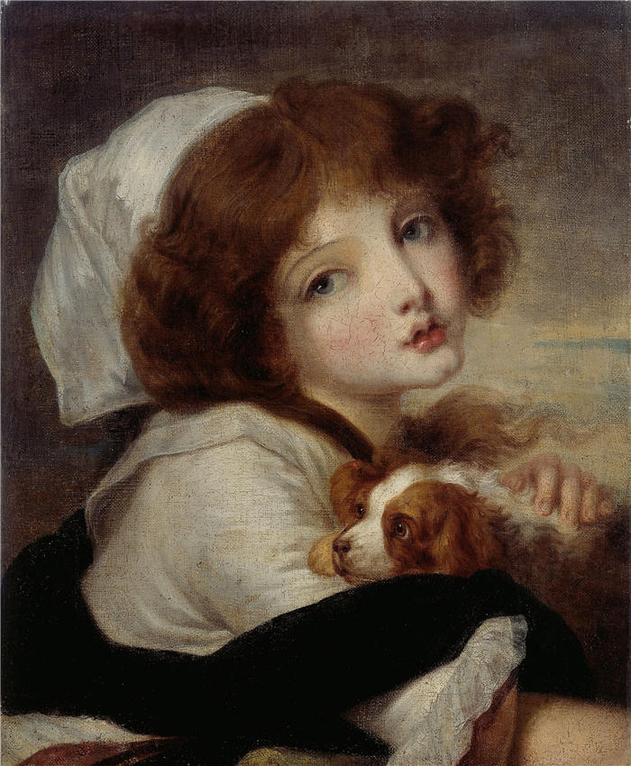 让-巴蒂斯特·格鲁兹（Jean-Baptiste Greuze，法国画家）高清作品-《小女孩给小狗的肖像》
