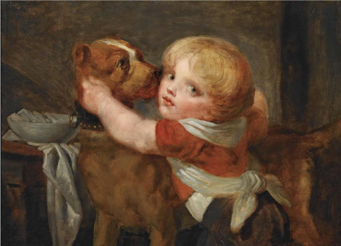 让-巴蒂斯特·格鲁兹（Jean-Baptiste Greuze，法国画家）高清作品-《一个带着狗的小男孩》