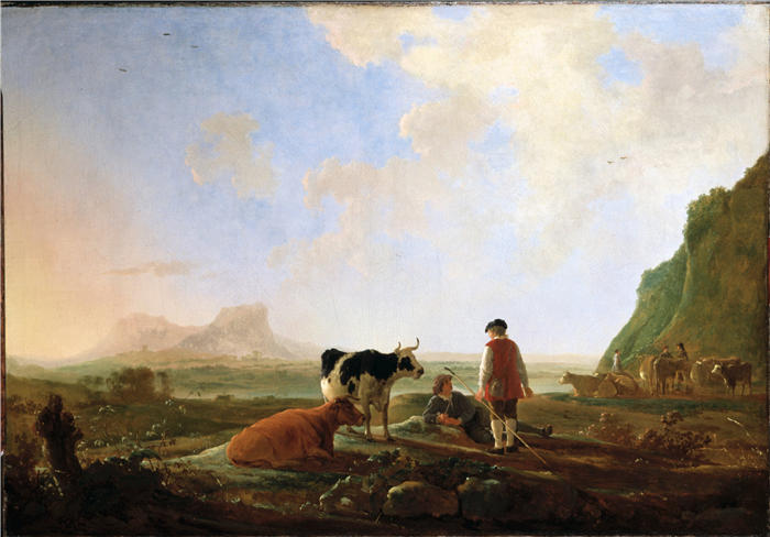 阿尔伯特·库普（Aelbert Cuyp，荷兰画家 ）高清作品-《有奶牛的牧民》