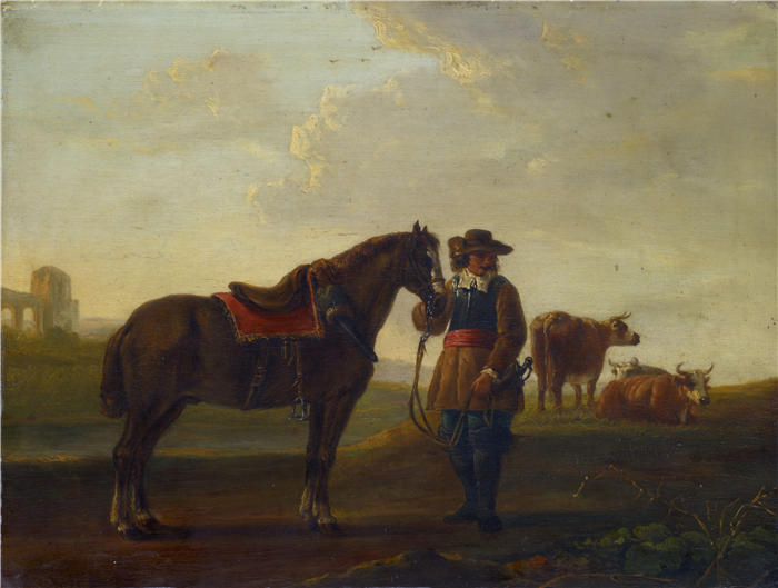 阿尔伯特·库普（Aelbert Cuyp，荷兰画家 ）高清作品-《有马的官员》