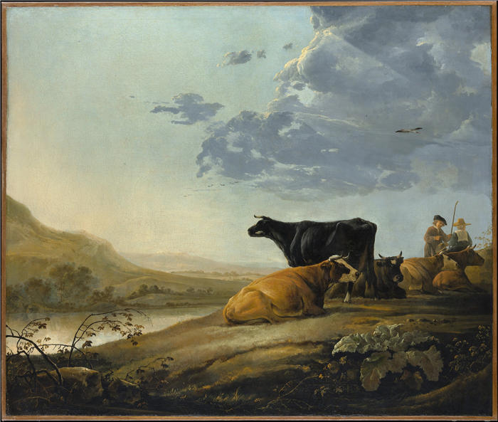 阿尔伯特·库普（Aelbert Cuyp，荷兰画家 ）高清作品-《养牛的年轻牧民（约 1655–60 年）》