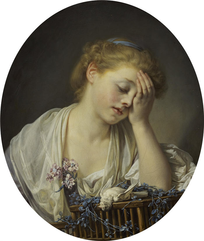 让-巴蒂斯特·格鲁兹（Jean-Baptiste Greuze，法国画家）高清作品-《一个带着死金丝雀的女孩》