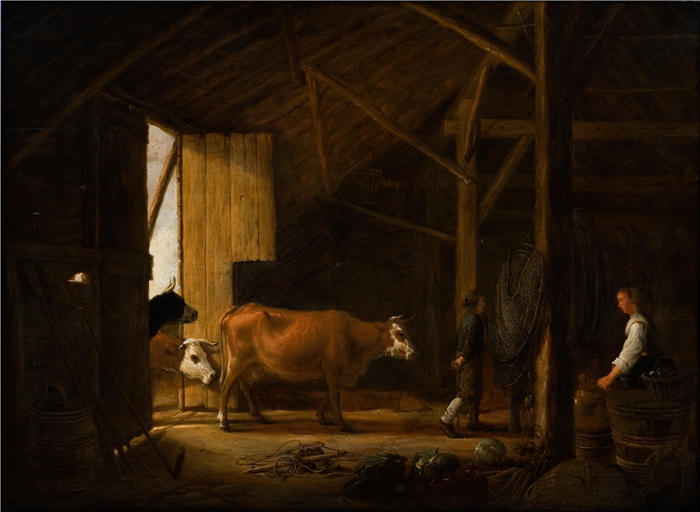 阿尔伯特·库普（Aelbert Cuyp，荷兰画家 ）高清作品-《牛棚的内部》