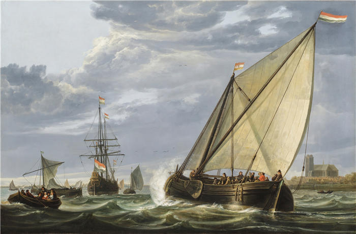 阿尔伯特·库普（Aelbert Cuyp，荷兰画家 ）高清作品-《在多德雷赫特的马斯航运（1650 年代）》