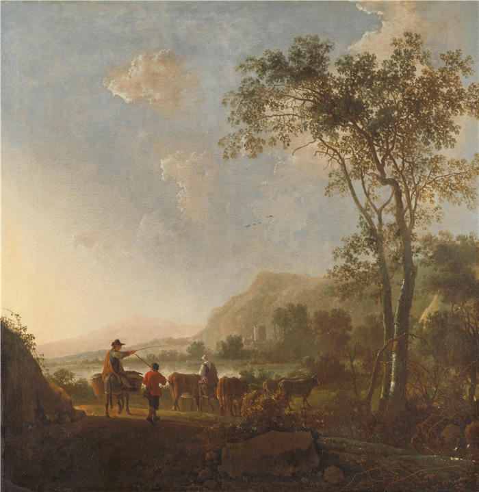 阿尔伯特·库普（Aelbert Cuyp，荷兰画家）高清作品-《牧民和牛的风景（1650 - 1660）》