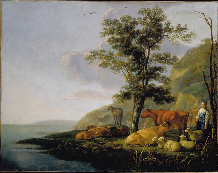 阿尔伯特·库普（Aelbert Cuyp，荷兰画家）高清作品-《河边的牛》