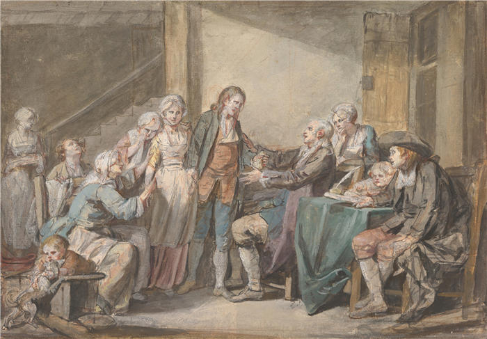 让-巴蒂斯特·格鲁兹(Jean-Baptiste Greuze,法国画家)高清作品-《婚姻契约(约 1761 年)》