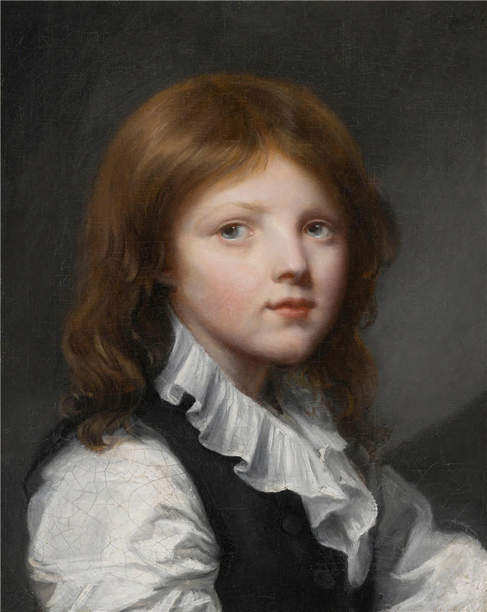 让-巴蒂斯特·格鲁兹（Jean-Baptiste Greuze，法国画家）高清作品-《一个穿黑色背心的男孩的肖像》