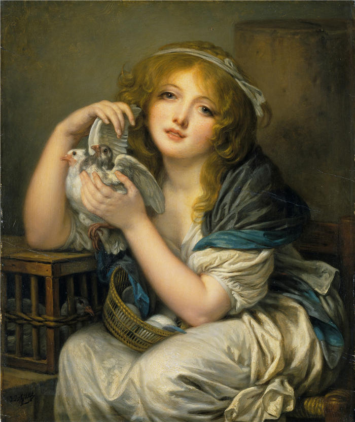 让-巴蒂斯特·格鲁兹（Jean-Baptiste Greuze，法国画家）高清作品-《有鸽子的女人 (1799 - 1800)》
