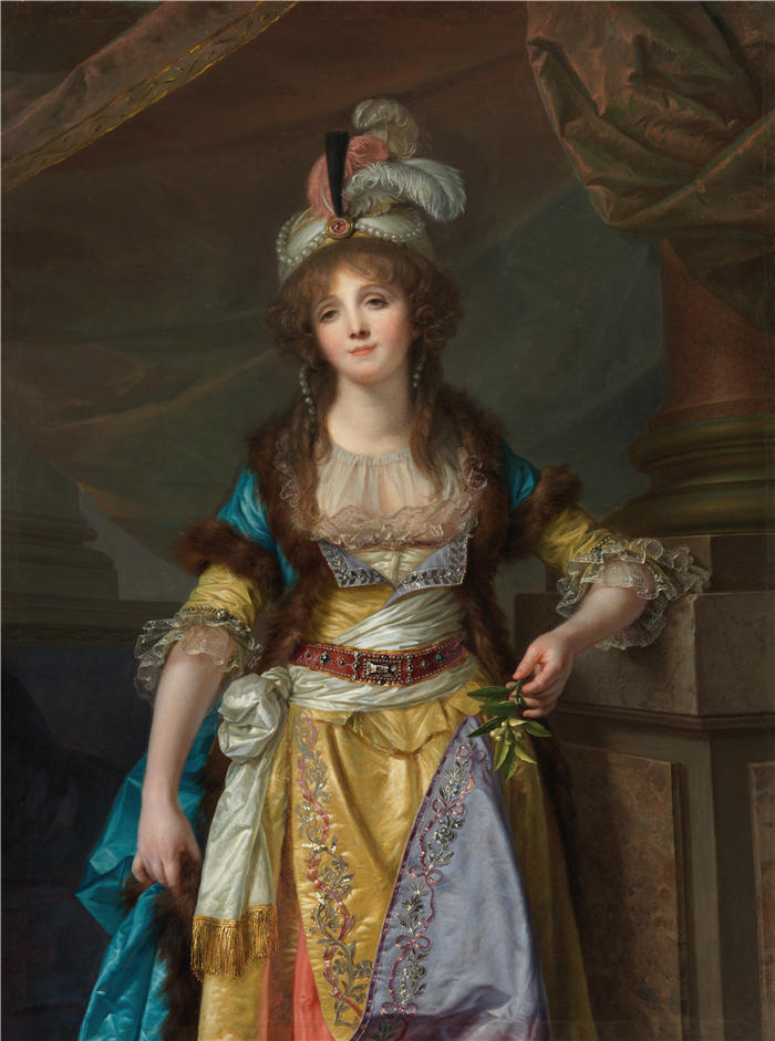 让-巴蒂斯特·格鲁兹（Jean-Baptiste Greuze，法国画家）高清作品-《一位身着土耳其化装的女士肖像（约 1790 年）》