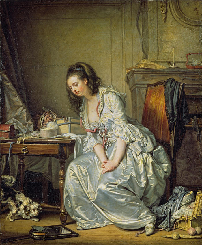 让-巴蒂斯特·格鲁兹（Jean-Baptiste Greuze，法国画家）高清作品-《破碎的镜子（c. 1762 - 1763）》