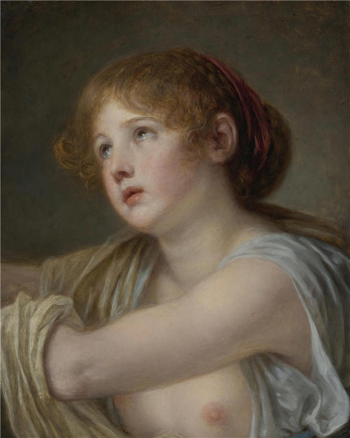 让-巴蒂斯特·格鲁兹（Jean-Baptiste Greuze，法国画家）高清作品-《一个年轻女子的半身像》