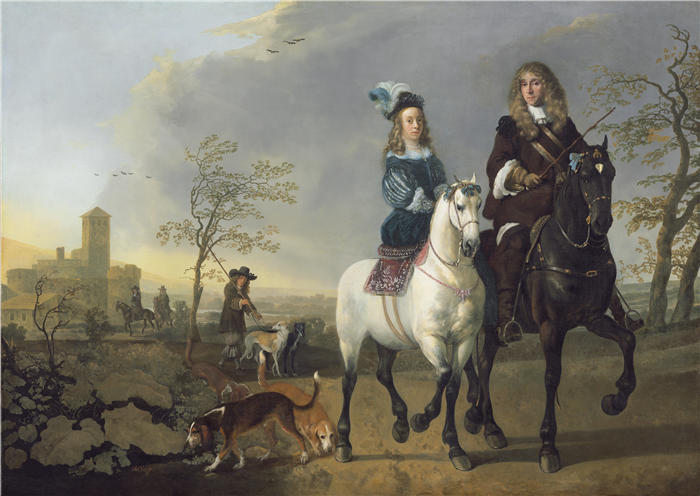 阿尔伯特·库普（Aelbert Cuyp，荷兰画家）高清作品-《马背上的女士和绅士（约 1655 年）》
