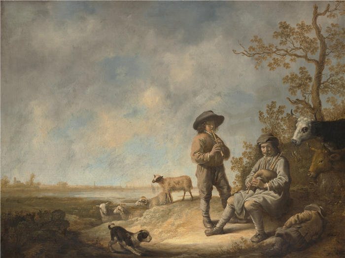 阿尔伯特·库普（Aelbert Cuyp，荷兰画家）高清作品-《管道牧羊人（约 1643-44 年）》