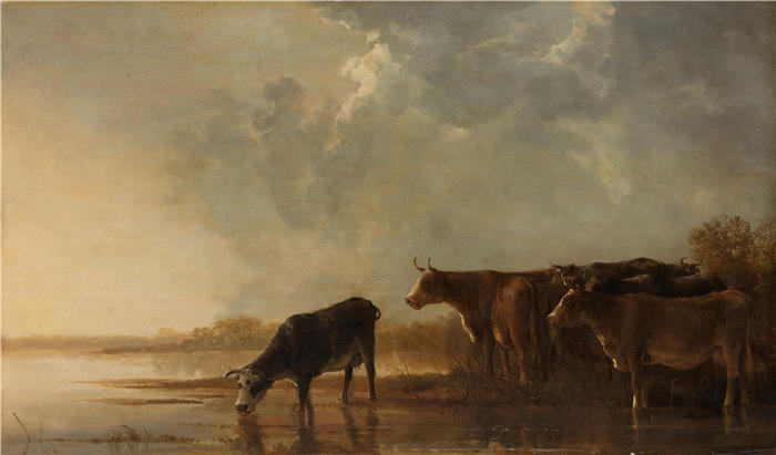 阿尔伯特·库普（Aelbert Cuyp，荷兰画家 ）高清作品-《与奶牛的河流景观（1640 - 1650）》
