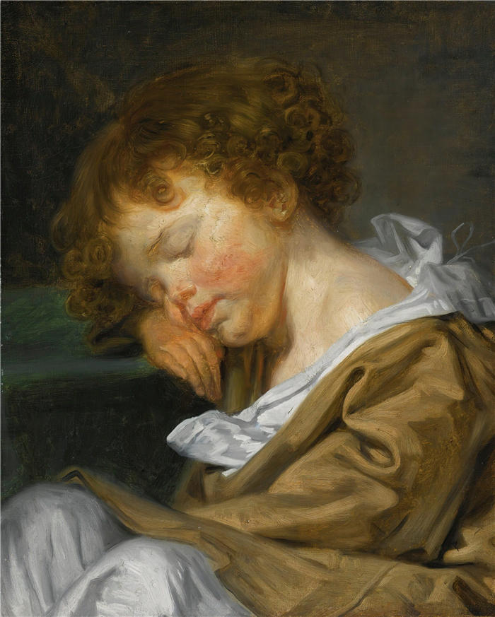 让-巴蒂斯特·格鲁兹（Jean-Baptiste Greuze，法国画家）高清作品-《一个男孩睡在桌子上》
