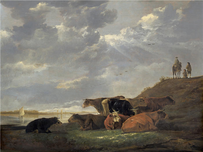 阿尔伯特·库普（Aelbert Cuyp，荷兰画家 ）高清作品-《牛河景观（1645-1650）》