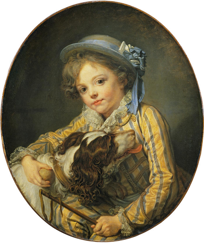 让-巴蒂斯特·格鲁兹(Jean-Baptiste Greuze,法国画家)高清作品-《带狗的男孩(约 1757 年)》