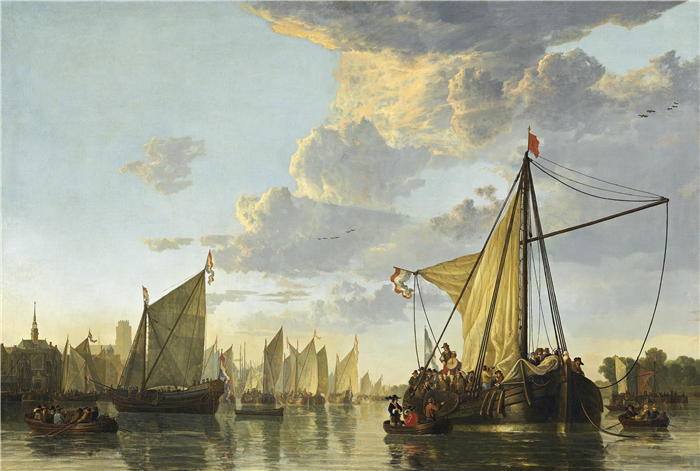 阿尔伯特·库普(Aelbert Cuyp,荷兰画家)高清作品-《多德雷赫特的马斯(约 1650 年)》