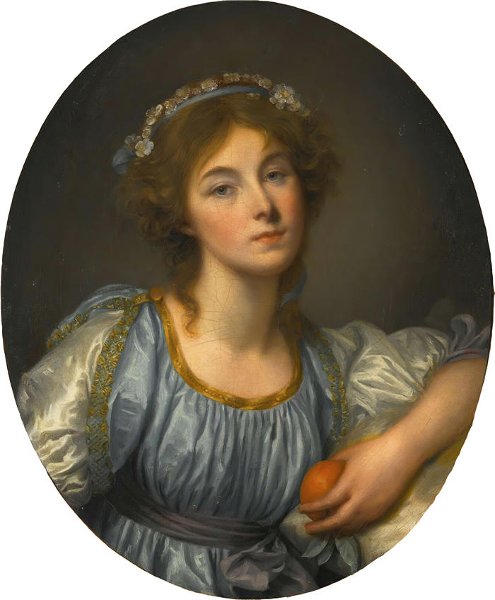 让-巴蒂斯特·格鲁兹（Jean-Baptiste Greuze，法国画家）高清作品-《一个拿着橙子的年轻女孩》