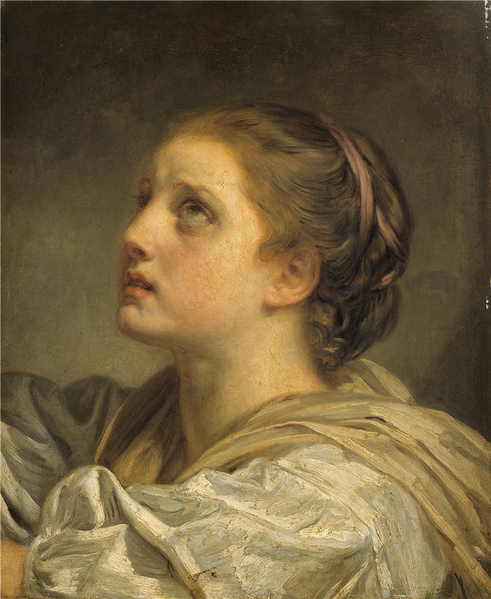 让-巴蒂斯特·格鲁兹（Jean-Baptiste Greuze，法国画家）高清作品-《少女头（1775）》