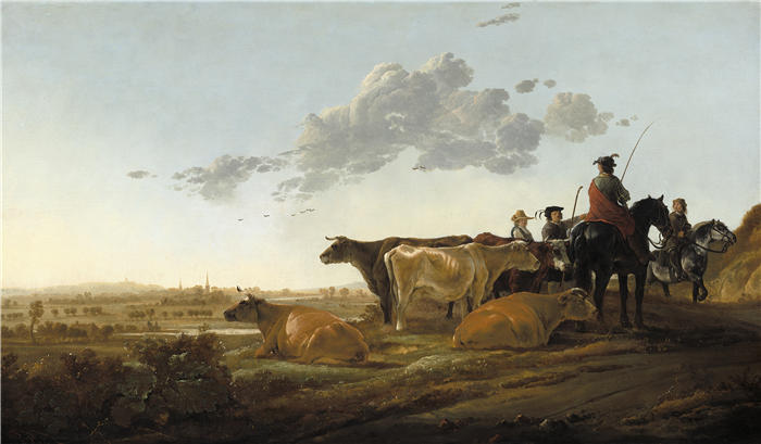 阿尔伯特·库普（Aelbert Cuyp，荷兰画家）高清作品-《牧民风景（1650 年代中期）》
