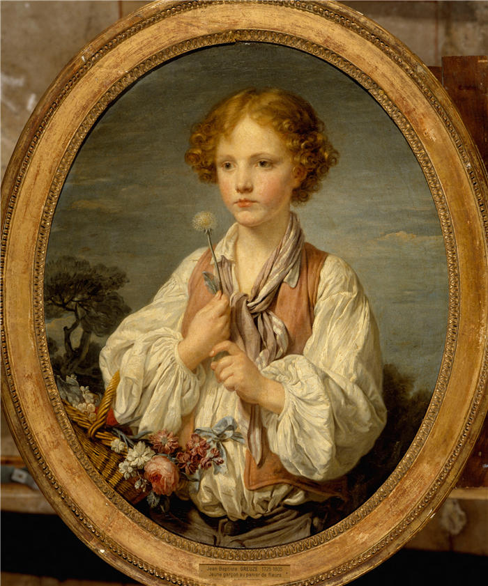 让-巴蒂斯特·格鲁兹（Jean-Baptiste Greuze，法国画家）高清作品-《尤恩·伯杰（Eune Berger）用咒语询问自己是否被牧羊女爱（1760-1761）》