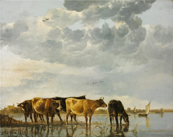 阿尔伯特·库普（Aelbert Cuyp，荷兰画家）高清作品-《河里的奶牛》
