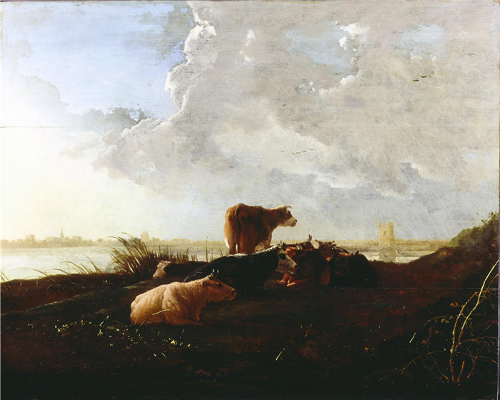 阿尔伯特·库普（Aelbert Cuyp，荷兰画家）高清作品-《河边的牛 (1)》