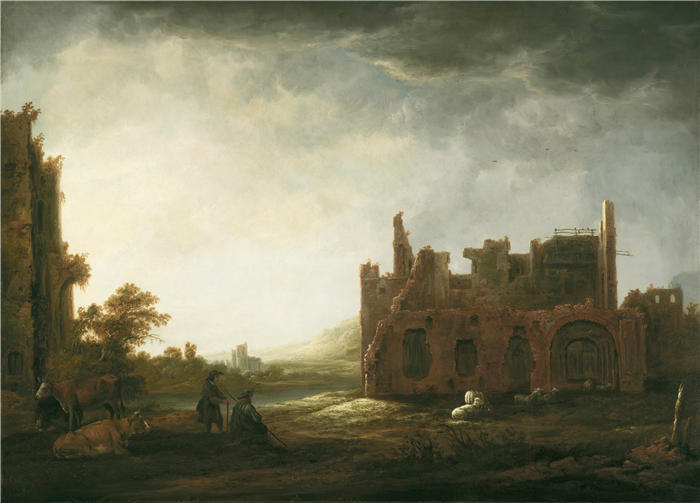 阿尔伯特·库普（Aelbert Cuyp，荷兰画家）高清作品-《景观与莱恩斯堡修道院遗址（约 1645 年）》