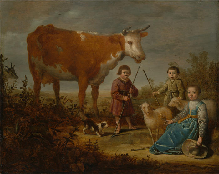 阿尔伯特·库普（Aelbert Cuyp，荷兰画家）高清作品-《孩子和牛 (1635–39)》