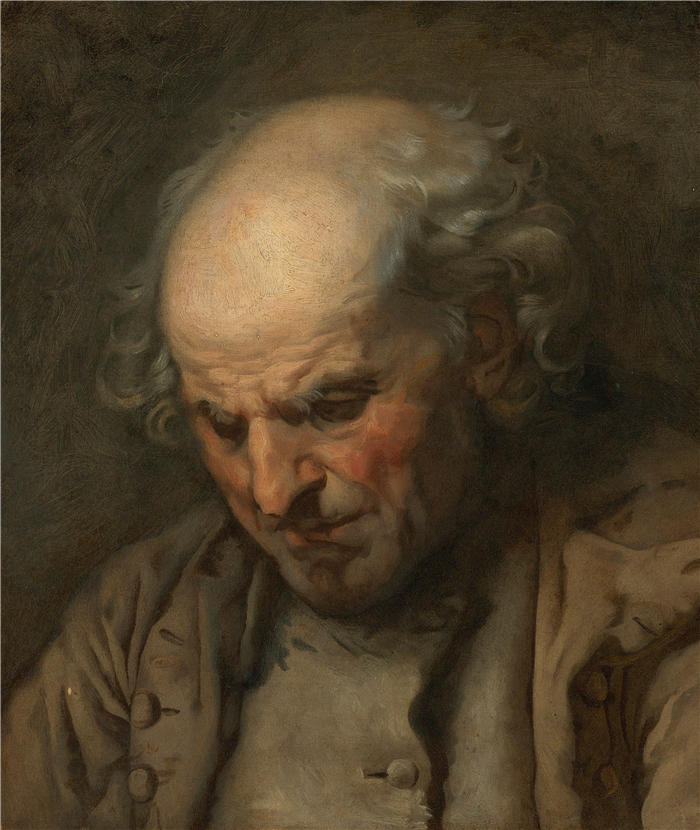 让-巴蒂斯特·格鲁兹(Jean-Baptiste Greuze,法国画家)高清作品-《研究一个老人,头和肩膀》