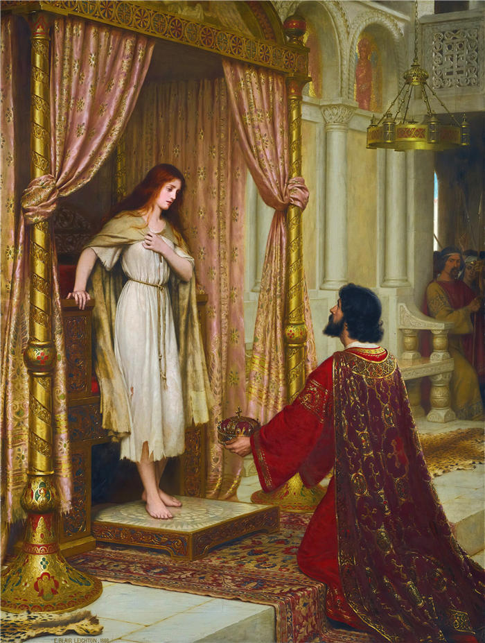 埃德蒙·布莱尔·莱顿(Edmund Blair Leighton,英国画家)高清作品-《国王和乞丐女仆 (1898)》