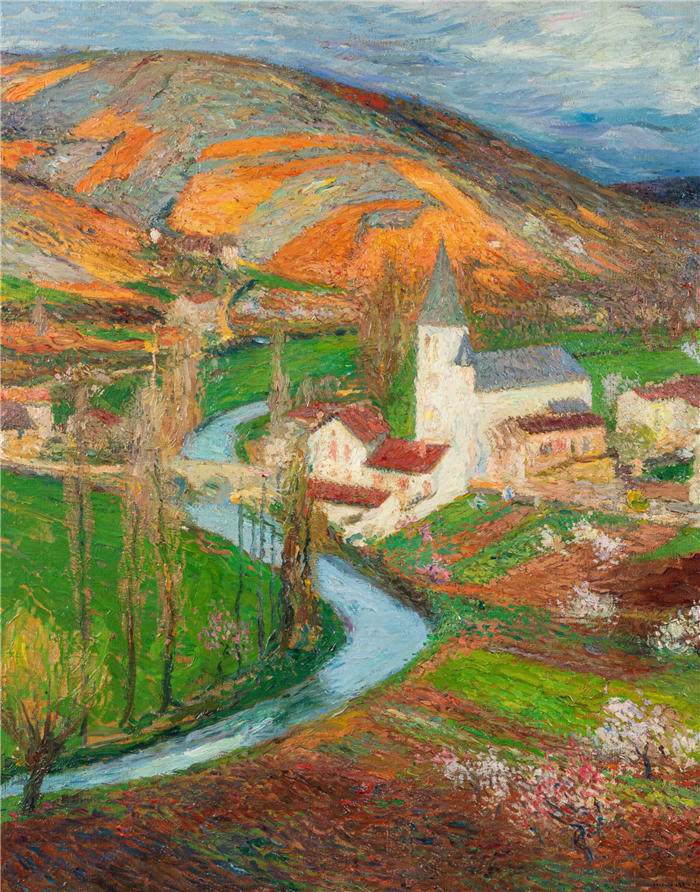 亨利·吉恩·纪尧姆·马丁(Henri-Jean Guillaume Martin,法国画家)高清作品-《春天从马奎罗花园里摘下绿色的拉巴斯蒂德》