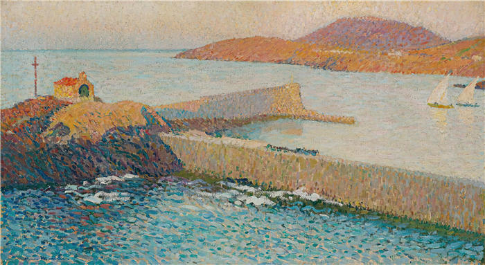 亨利·吉恩·纪尧姆·马丁(Henri-Jean Guillaume Martin,法国画家)高清作品-《科利乌尔,堤坝上的小教堂》