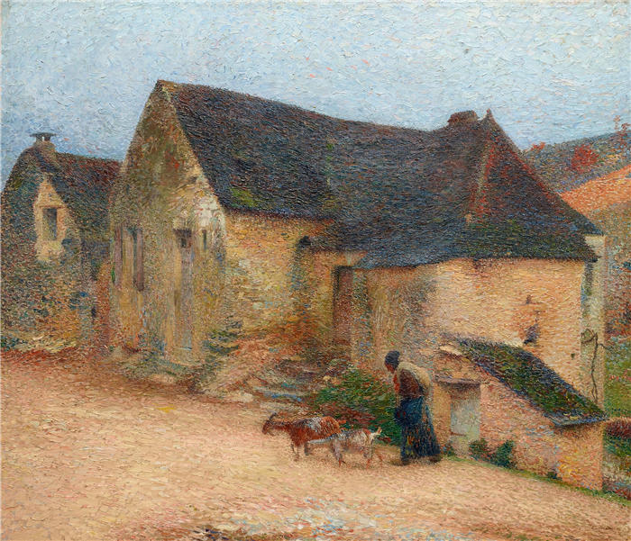 亨利·吉恩·纪尧姆·马丁(Henri-Jean Guillaume Martin,法国画家)高清作品-《拉巴斯蒂德一座老房子前的骑士》