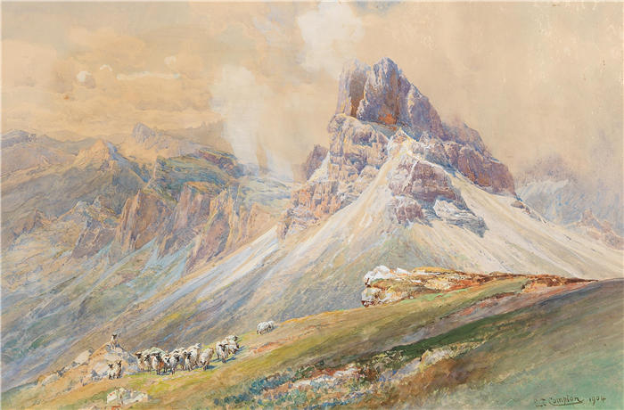 爱德华·西奥多·康普顿(Edward Theodore Compton,德国画家)高清作品-《来自多洛米蒂》