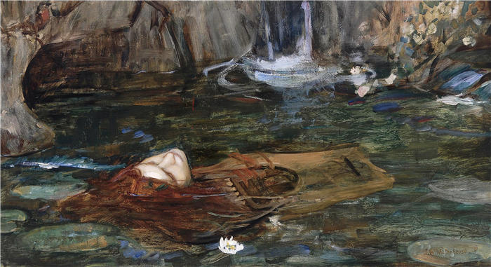 约翰·威廉姆·沃特豪斯(John William Waterhouse,英国画家) 高清作品-《寻找奥菲斯头的仙女研究》