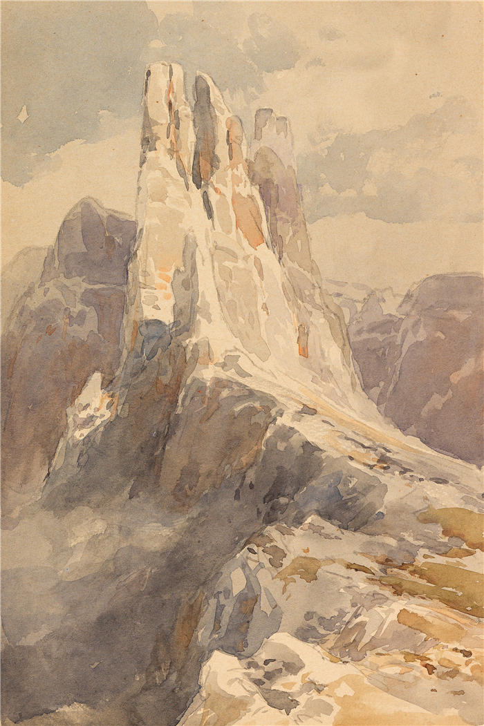 爱德华·西奥多·康普顿（Edward Theodore Compton，德国画家）高清作品-《白云石中的瓦乔利特塔视图（1905年）》