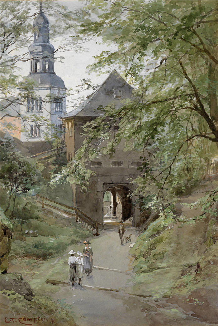 爱德华·西奥多·康普顿（Edward Theodore Compton，德国画家）高清作品-《奥古斯丁·布鲁和缪林修道院》