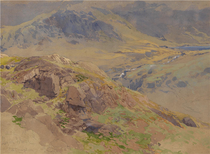 爱德华·西奥多·康普顿（Edward Theodore Compton，德国画家）高清作品-《Llyn Idwal (诺德威尔斯) (1908)》