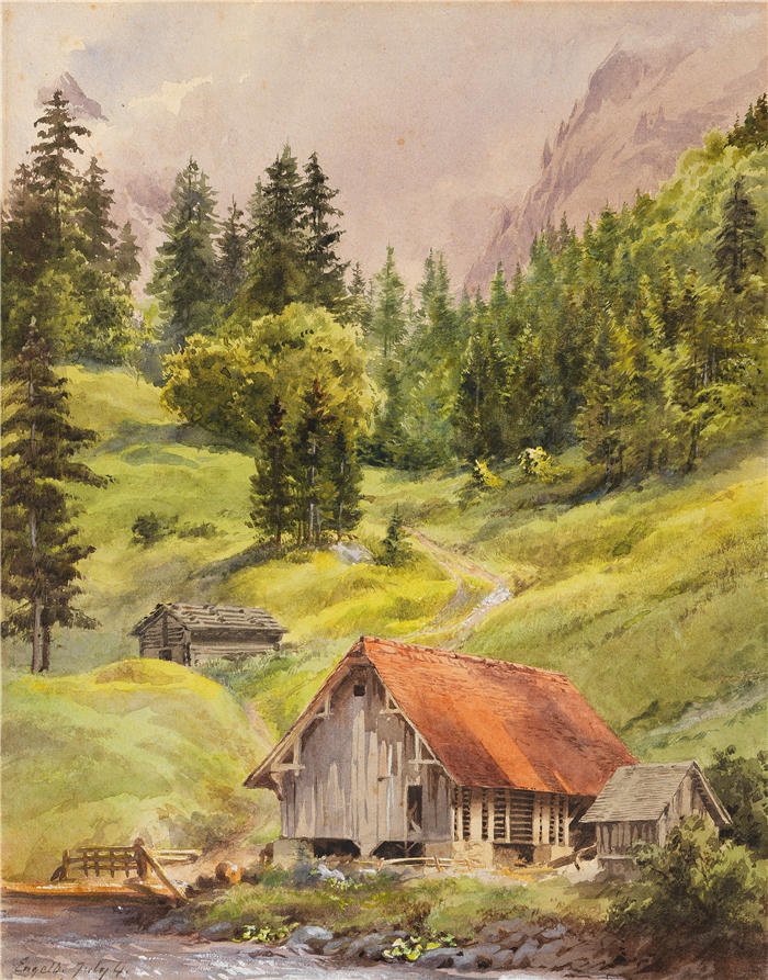 爱德华·西奥多·康普顿（Edward Theodore Compton，德国画家）高清作品-《英格堡（瑞士）（约 1880-90 年）》