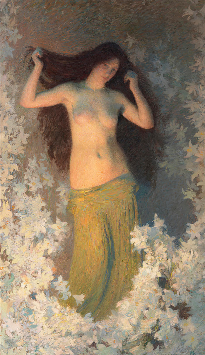 亨利·吉恩·纪尧姆·马丁(Henri-Jean Guillaume Martin,法国画家)高清作品-《美女 (1900)》