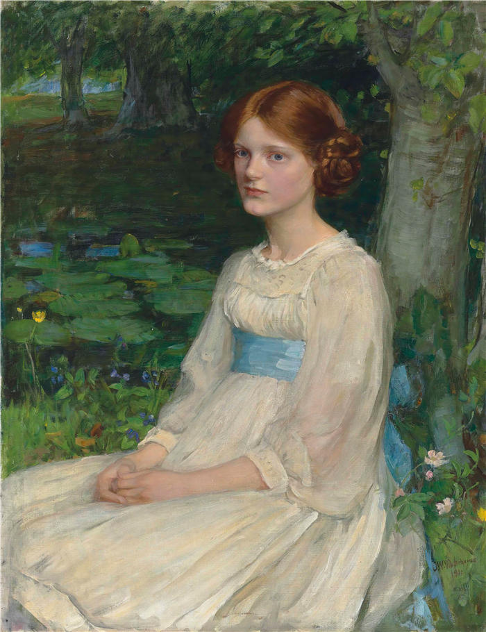 约翰·威廉姆·沃特豪斯(John William Waterhouse,英国画家) 高清作品-《贝蒂波洛克小姐 (1911)》