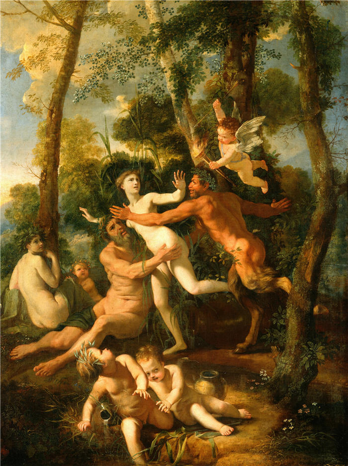 尼古拉斯·普桑（Nicolas Poussin，法国画家）高清作品-《潘和锡林克斯（1637）》