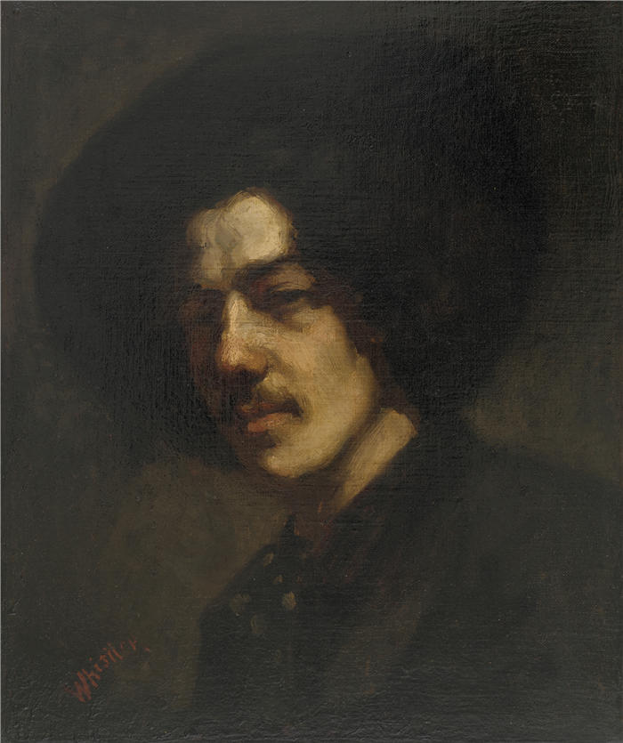 詹姆斯·麦克尼尔·惠斯勒(James McNeill Whistler，美国画家)-《戴帽子的惠斯勒肖像（1857-1859）》